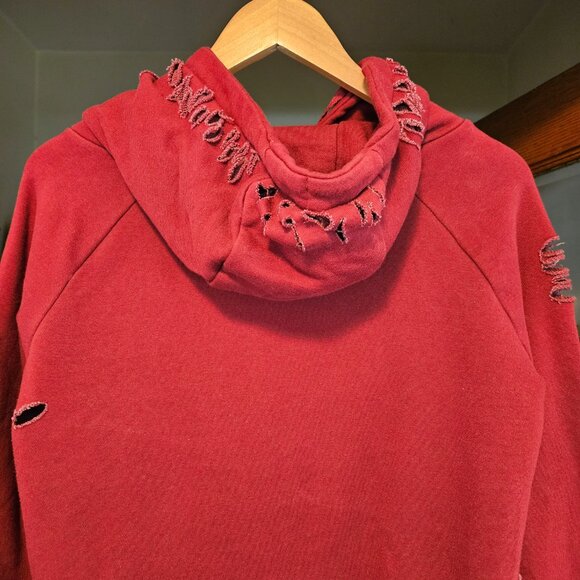 Chelsea DeBoer by Lily & Lottie Distressed Hooded Sweatshirt- Maroon- Size S - Picture 4 of 8